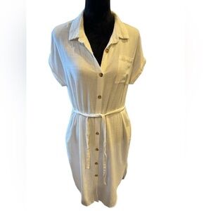 bobiBlack White Indio Linen Blend Button Down Shirt Dress Women's Size M